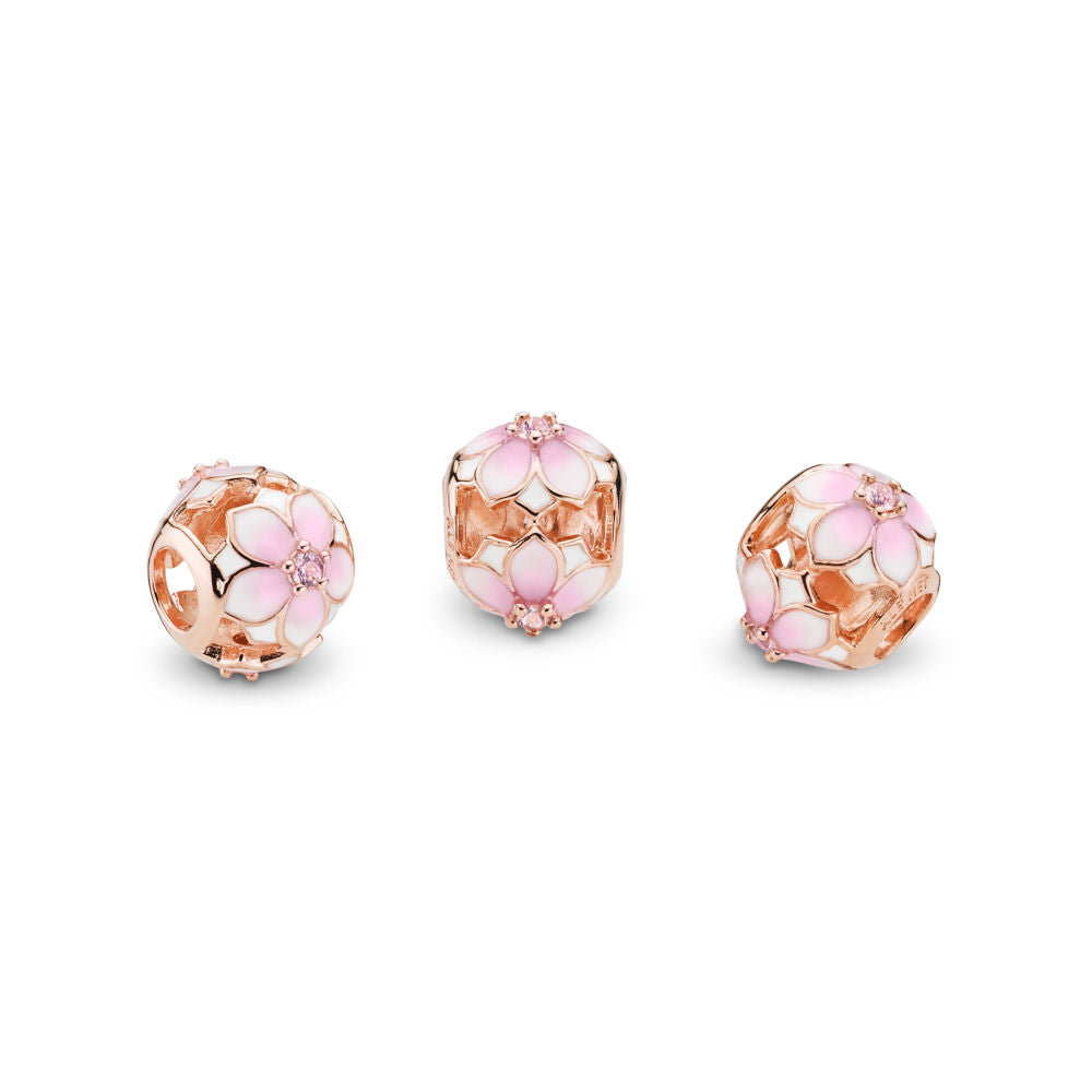 Pandora Magnolia Bloom Charm, PANDORA Rose, Blush Pink Crystal and