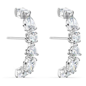 Tennis Deluxe ear cuffs Mixed cuts, White, Rhodium plated