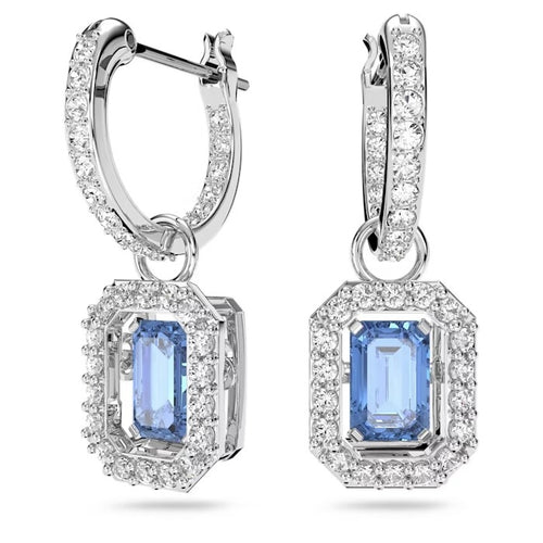 Millenia drop earrings Octagon cut, Blue, Rhodium plated