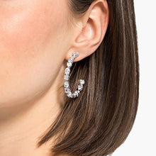 Load image into Gallery viewer, Swarovski Tennis Deluxe Mixed Hoop Pierced Earrings, White, Rhodium plated