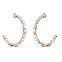 Load image into Gallery viewer, Swarovski Tennis Deluxe Mixed Hoop Pierced Earrings, White, Rose-gold tone plated