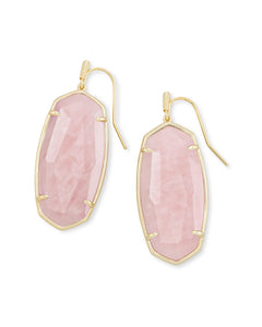 Faceted Elle Gold Drop Earrings in Rose Quartz