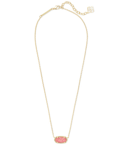Elisa Gold Pendant Necklace in Coral Drusy