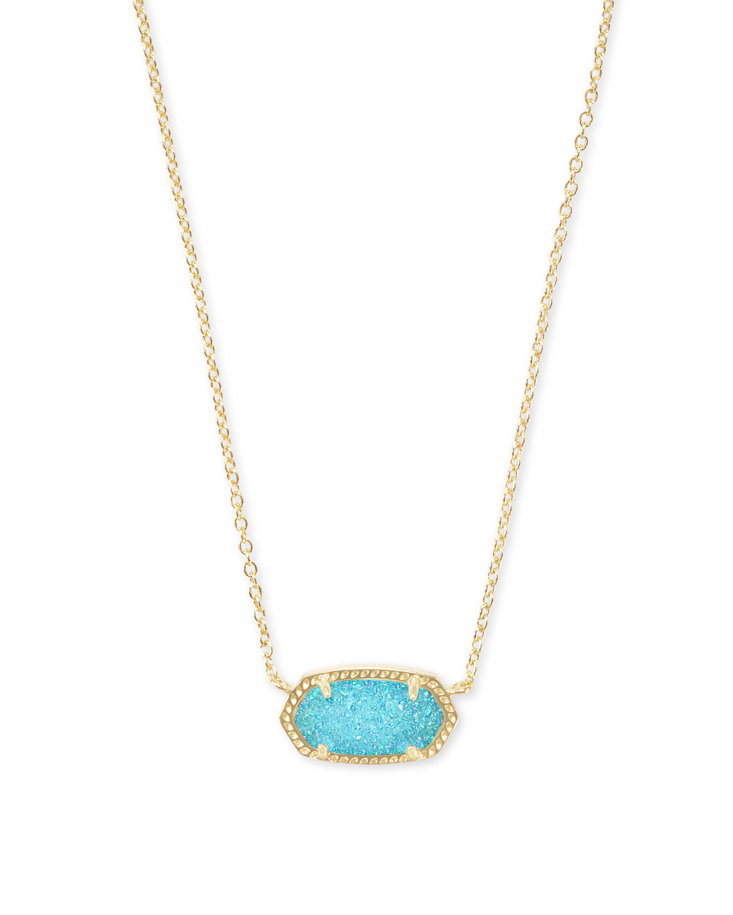 Elisa Gold Pendant Necklace in Bright Aqua Drusy