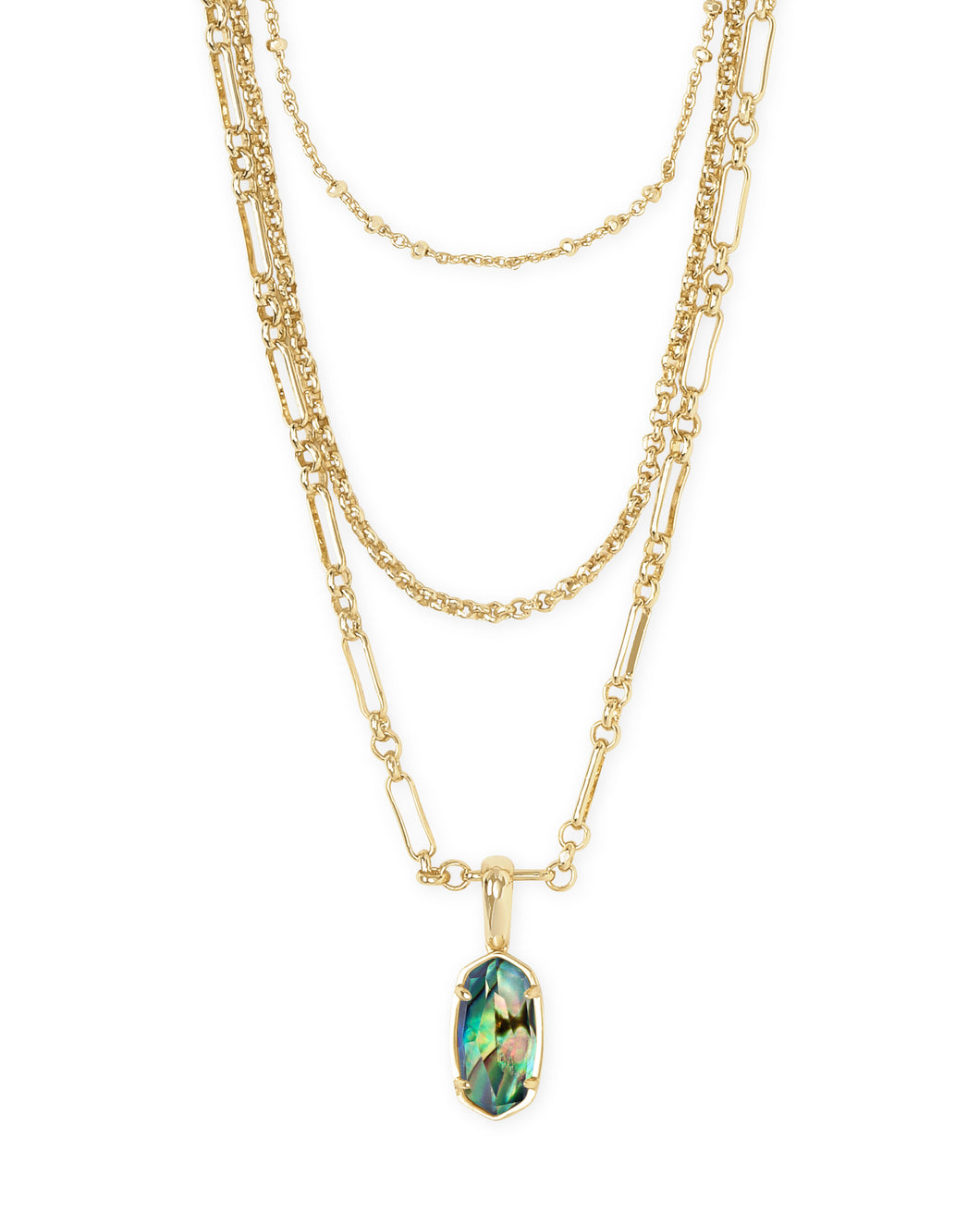 Elisa Gold Triple Strand Necklace in Abalone Shell