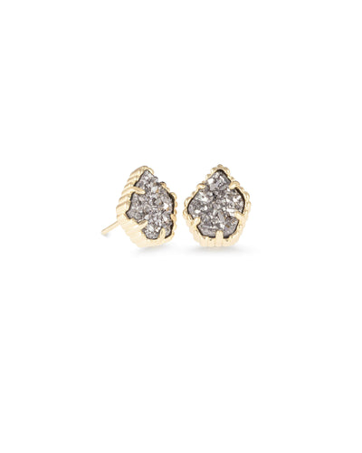 Tessa Gold Stud Earrings in Platinum Drusy
