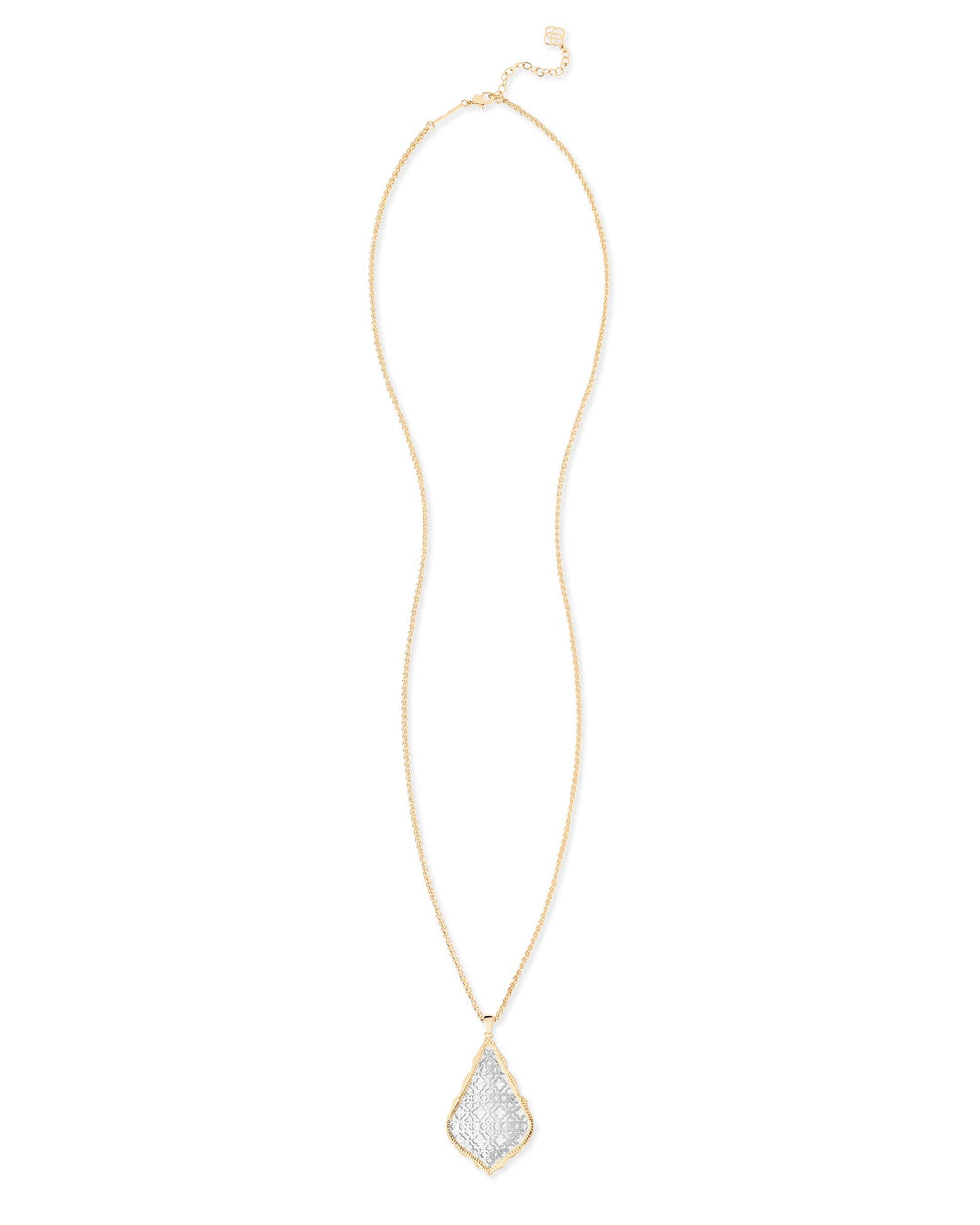 Aiden Gold Long Pendant Necklace in Silver Filigree Mix