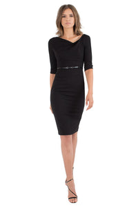 black halo jackie o dress black 3/4 Sleeve - and a genuine leather belt Black Halo Women's Jackie O