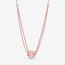 Load image into Gallery viewer, Pink Peach Blossom Flower Double Chain Necklace