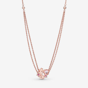 Pink Peach Blossom Flower Double Chain Necklace