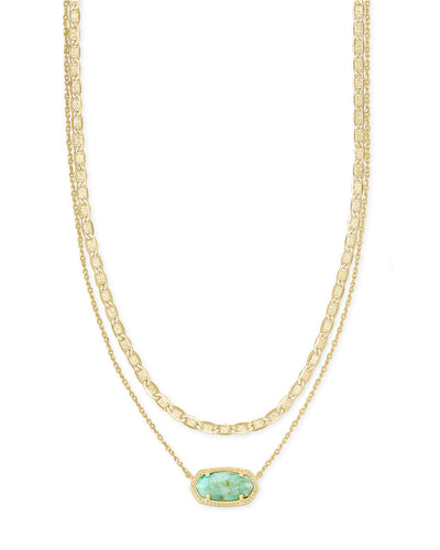 Elisa Gold Multi Strand Necklace in Sea Green Chrysocolla