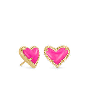 Load image into Gallery viewer, Ari Heart Gold Stud Earrings in Magenta Magnesite