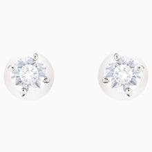 Load image into Gallery viewer, ATTRACT PIERCED EARRINGS, WHITE, RHODIUM PLATED