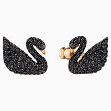 Load image into Gallery viewer, SWAROVSKI ICONIC SWAN PIERCED EARRING JACKETS, BLACK, ROSE-GOLD TONE PLATED