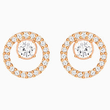 Load image into Gallery viewer, CREATIVITY CIRCLE PIERCED EARRINGS, WHITE, ROSE-GOLD TONE PLATED