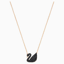 Load image into Gallery viewer, SWAROVSKI ICONIC SWAN PENDANT, BLACK, ROSE-GOLD TONE PLATED