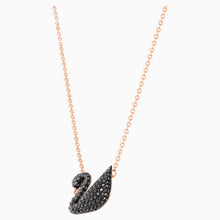 Load image into Gallery viewer, SWAROVSKI ICONIC SWAN PENDANT, BLACK, ROSE-GOLD TONE PLATED