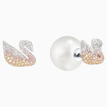 Load image into Gallery viewer, SWAROVSKI ICONIC SWAN PIERCED EARRINGS, MULTI-COLORED, RHODIUM PLATED