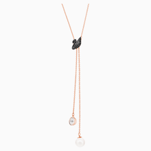 Load image into Gallery viewer, SWAROVSKI ICONIC SWAN Y NECKLACE, BLACK, ROSE-GOLD TONE PLATED