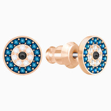 Load image into Gallery viewer, LUCKILY EVIL EYE PIERCED EARRINGS, MULTI-COLORED, ROSE-GOLD TONE PLATED