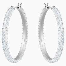 Load image into Gallery viewer, STONE HOOP PIERCED EARRINGS, WHITE, RHODIUM PLATED