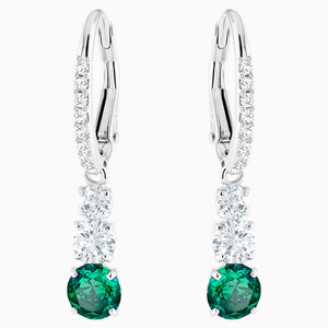 ATTRACT TRILOGY ROUND PIERCED EARRINGS, GREEN, RHODIUM PLATED