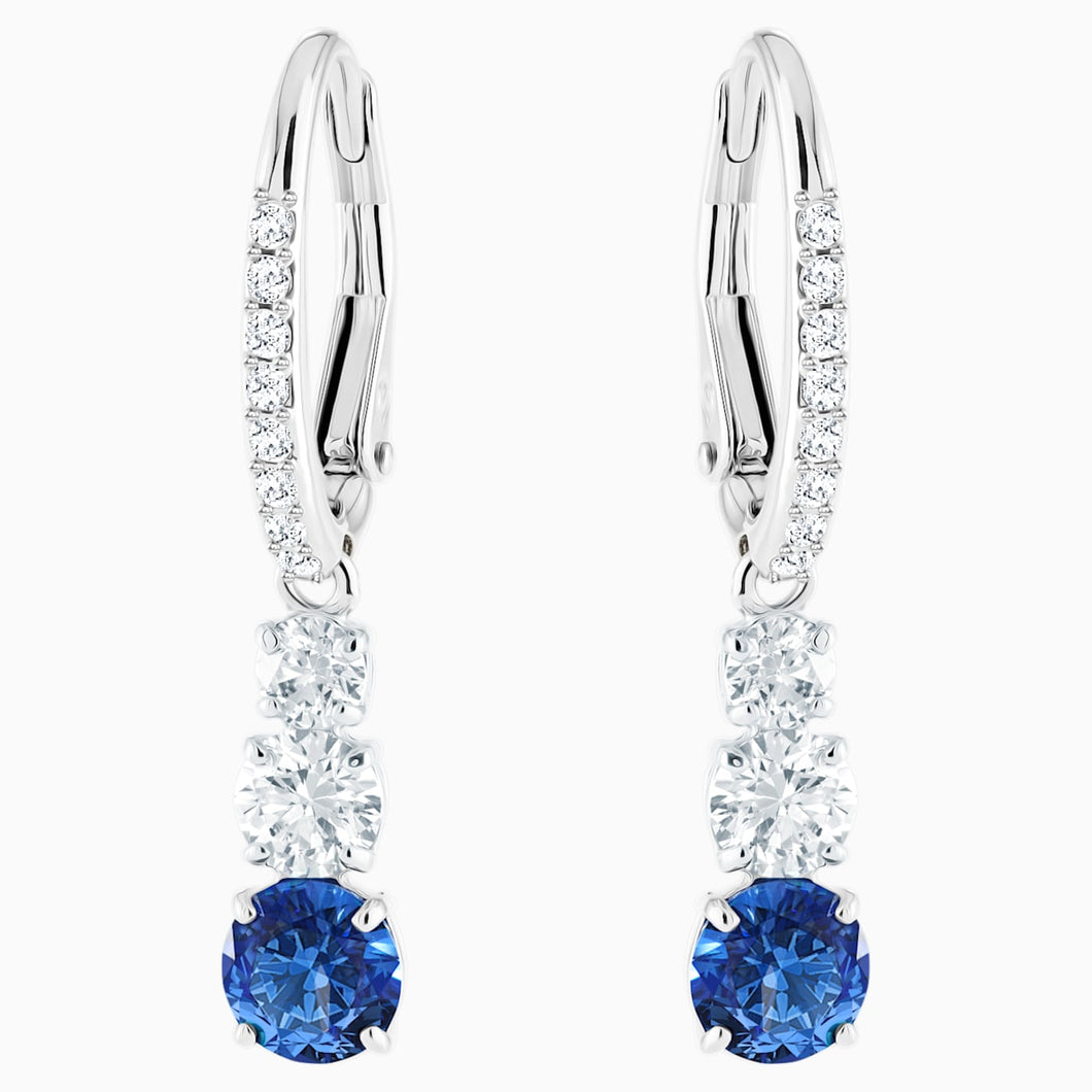 ATTRACT TRILOGY ROUND PIERCED EARRINGS, BLUE, RHODIUM PLATED