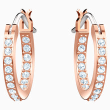 Load image into Gallery viewer, SWAROVSKI SYMBOLIC EVIL EYE HOOP PIERCED EARRINGS, MULTI-COLORED, ROSE-GOLD TONE PLATED