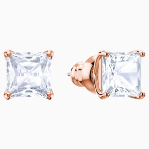 ATTRACT STUD PIERCED EARRINGS, WHITE, ROSE-GOLD TONE PLATED