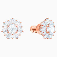 Load image into Gallery viewer, SUNSHINE PIERCED EARRINGS, WHITE, ROSE-GOLD TONE PLATED
