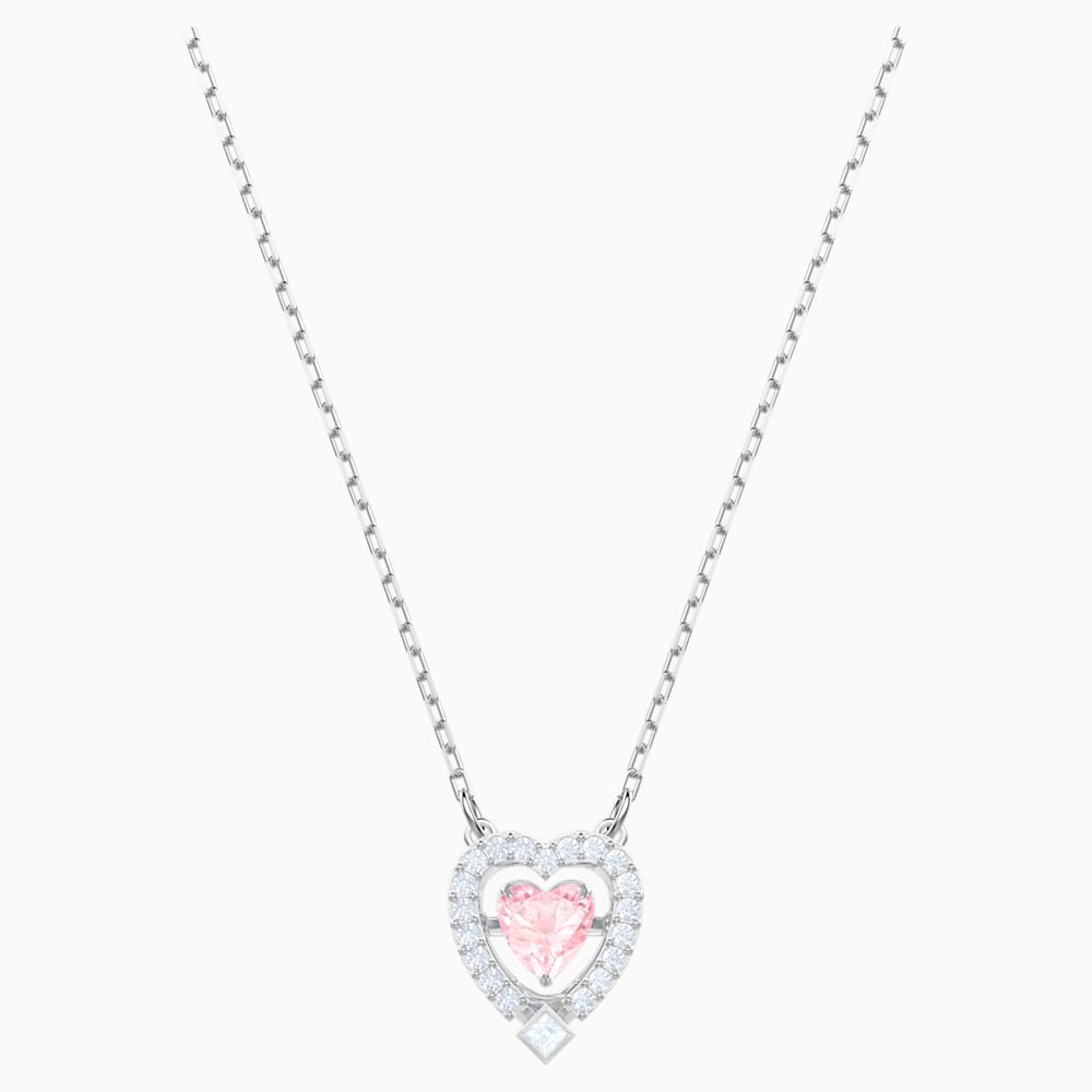 Swarovski Sparkling Dance Heart Necklace, Pink, Rhodium plated