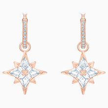 Load image into Gallery viewer, SWAROVSKI SYMBOLIC STAR HOOP PIERCED EARRINGS, WHITE, ROSE-GOLD TONE PLATED