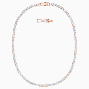 TENNIS DELUXE NECKLACE, WHITE, ROSE-GOLD TONE PLATED