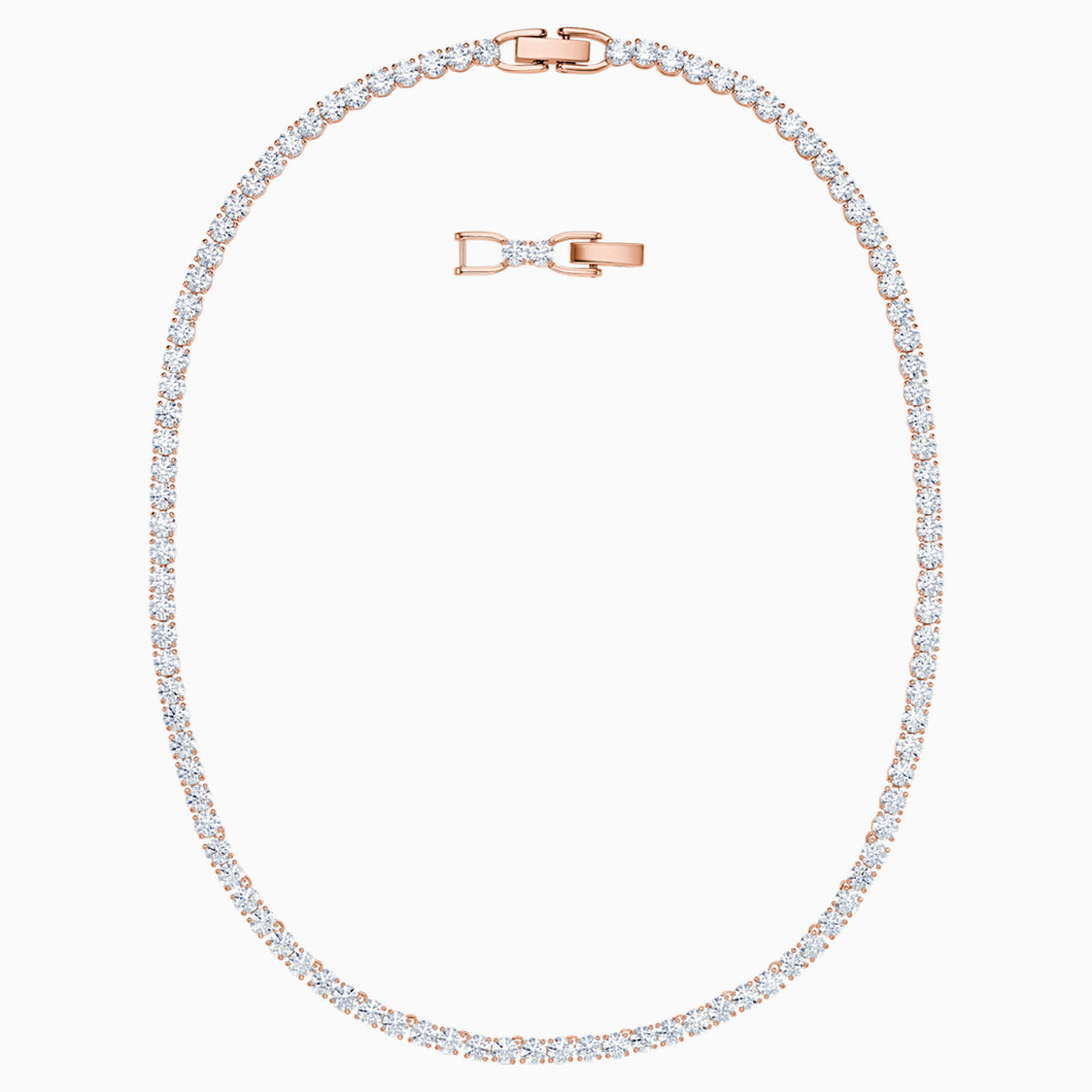 TENNIS DELUXE NECKLACE, WHITE, ROSE-GOLD TONE PLATED