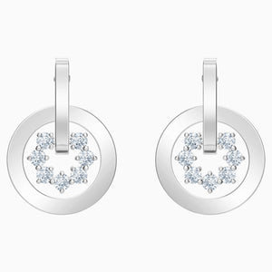 FURTHER DROP PIERCED EARRINGS, WHITE, RHODIUM PLATED