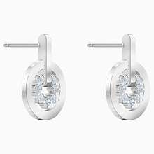 Load image into Gallery viewer, FURTHER DROP PIERCED EARRINGS, WHITE, RHODIUM PLATED