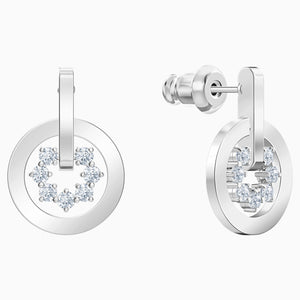 FURTHER DROP PIERCED EARRINGS, WHITE, RHODIUM PLATED