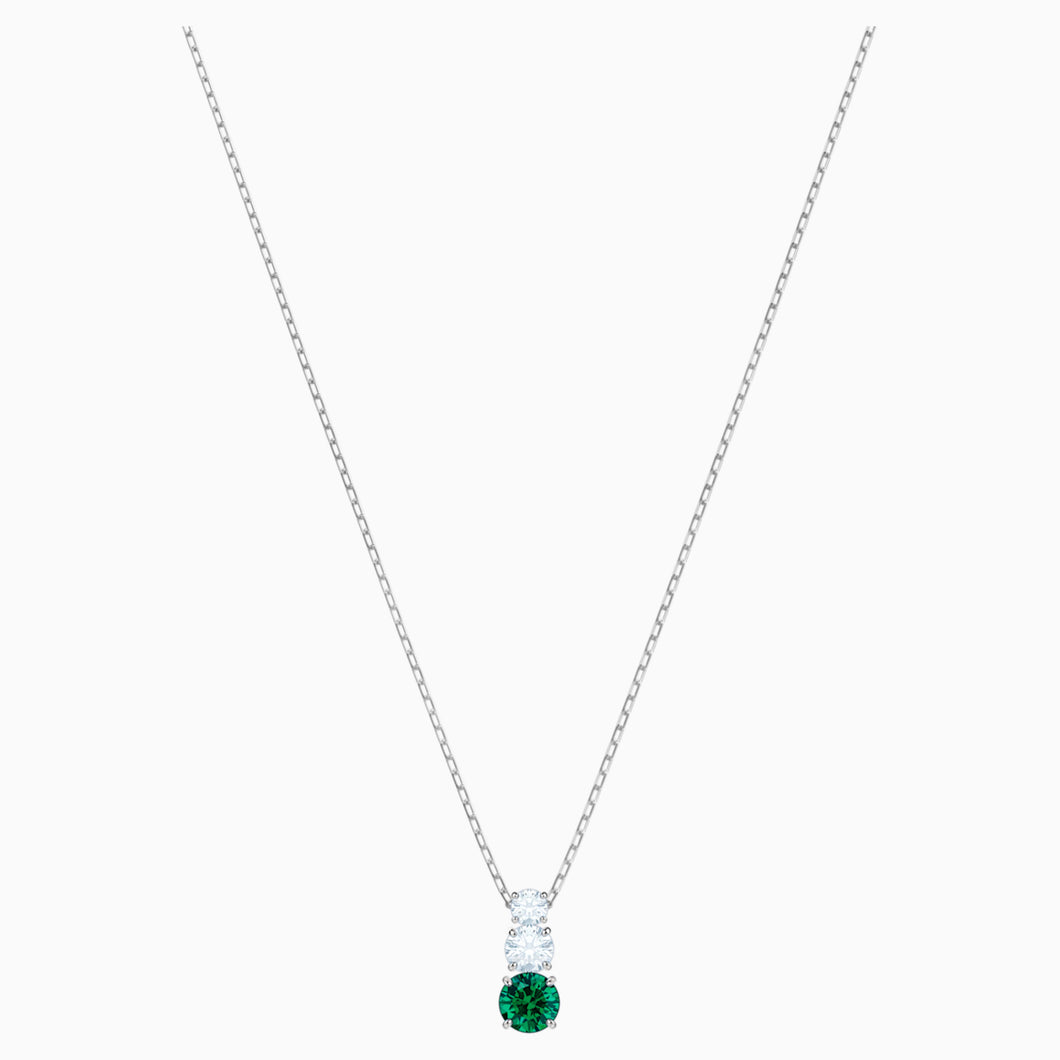 ATTRACT TRILOGY ROUND PENDANT, GREEN, RHODIUM PLATED