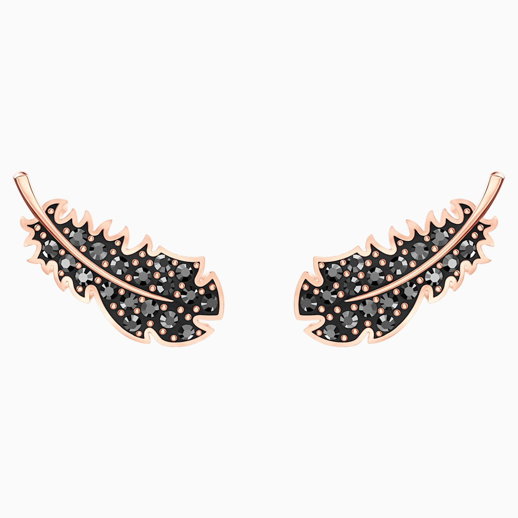 NAUGHTY PIERCED EARRINGS, BLACK, ROSE-GOLD TONE PLATED
