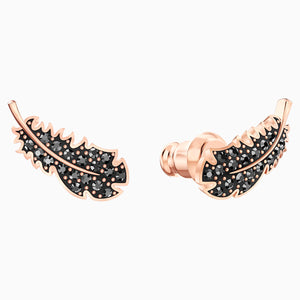 NAUGHTY PIERCED EARRINGS, BLACK, ROSE-GOLD TONE PLATED