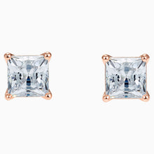 Load image into Gallery viewer, ATTRACT PIERCED EARRINGS, WHITE, ROSE-GOLD TONE PLATED