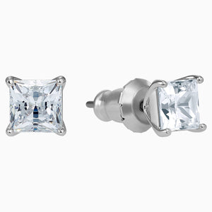 Attract Pierced Earrings, White, Rhodium plated