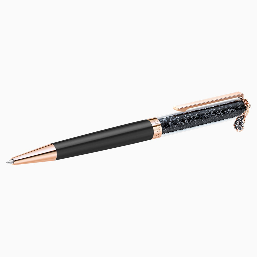 CRYSTALLINE FEATHER BALLPOINT PEN, BLACK, ROSE-GOLD TONE PLATED