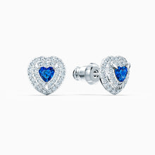 Load image into Gallery viewer, ONE STUD PIERCED EARRINGS, BLUE, RHODIUM PLATED