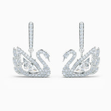 Load image into Gallery viewer, DANCING SWAN PIERCED EARRINGS, WHITE, RHODIUM PLATED