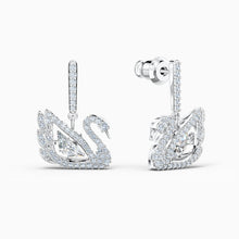 Load image into Gallery viewer, DANCING SWAN PIERCED EARRINGS, WHITE, RHODIUM PLATED