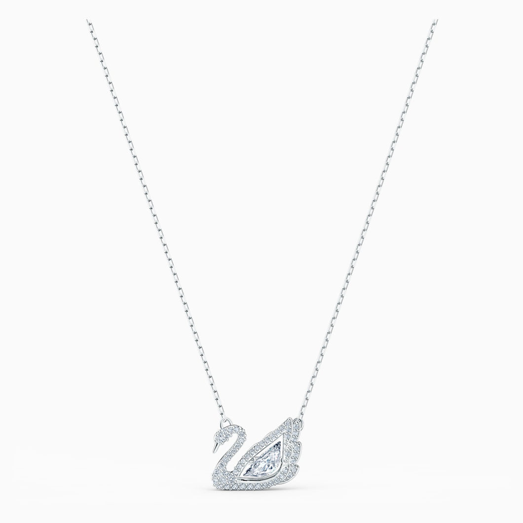 DANCING SWAN NECKLACE, WHITE, RHODIUM PLATED
