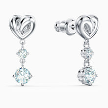 Load image into Gallery viewer, LIFELONG HEART PIERCED EARRINGS, WHITE, RHODIUM PLATED