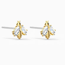 Load image into Gallery viewer, ETERNAL FLOWER BEE PIERCED EARRINGS, WHITE, GOLD-TONE PLATED