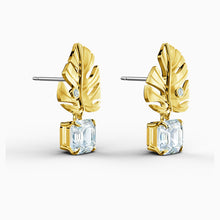 Load image into Gallery viewer, TROPICAL LEAF PIERCED EARRINGS, WHITE, GOLD-TONE PLATED
